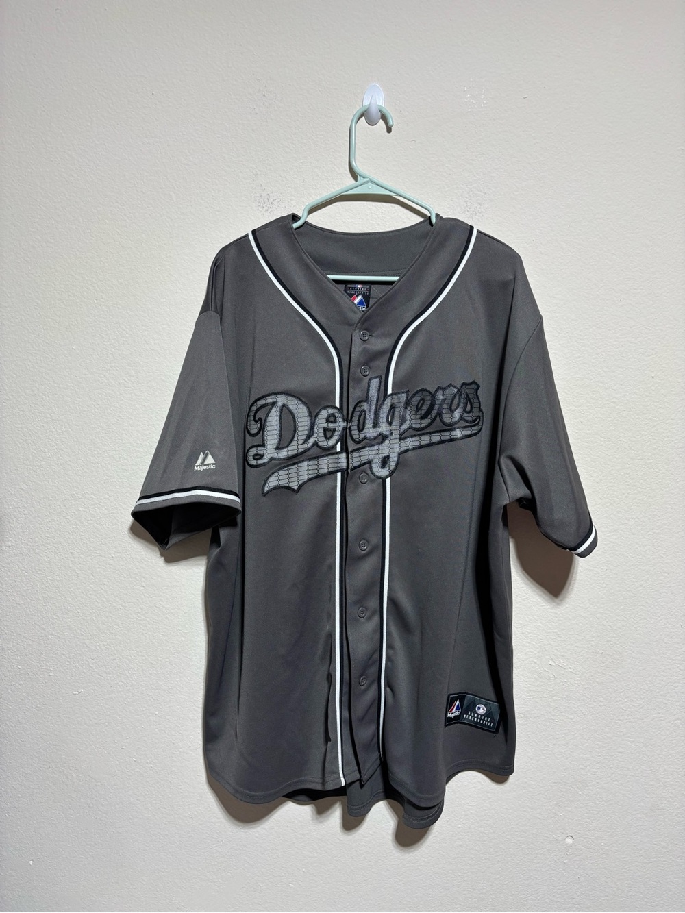 Majestic Gray Dodgers Piped Button-Up Jersey